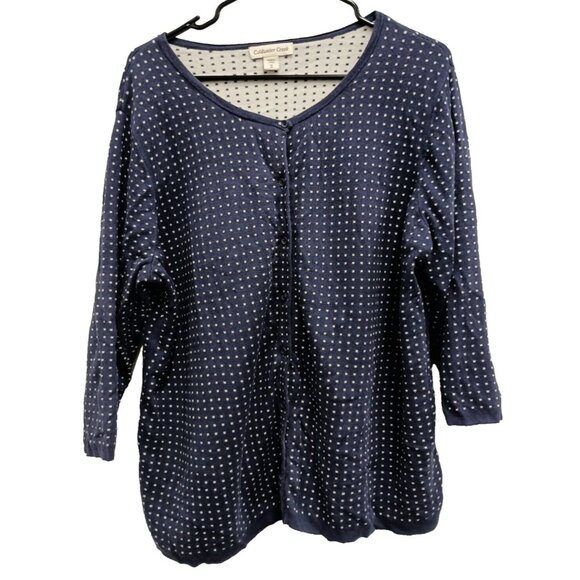 Coldwater Creek Womens Cardigan Size 1X Blue White Polka Dot Button Front Preppy - Picture 1 of 8